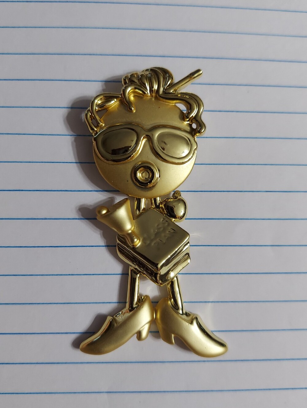 OAJC Vintage Textured Gold Tone/School Teacher w/ Movable Head Brooch/Pin